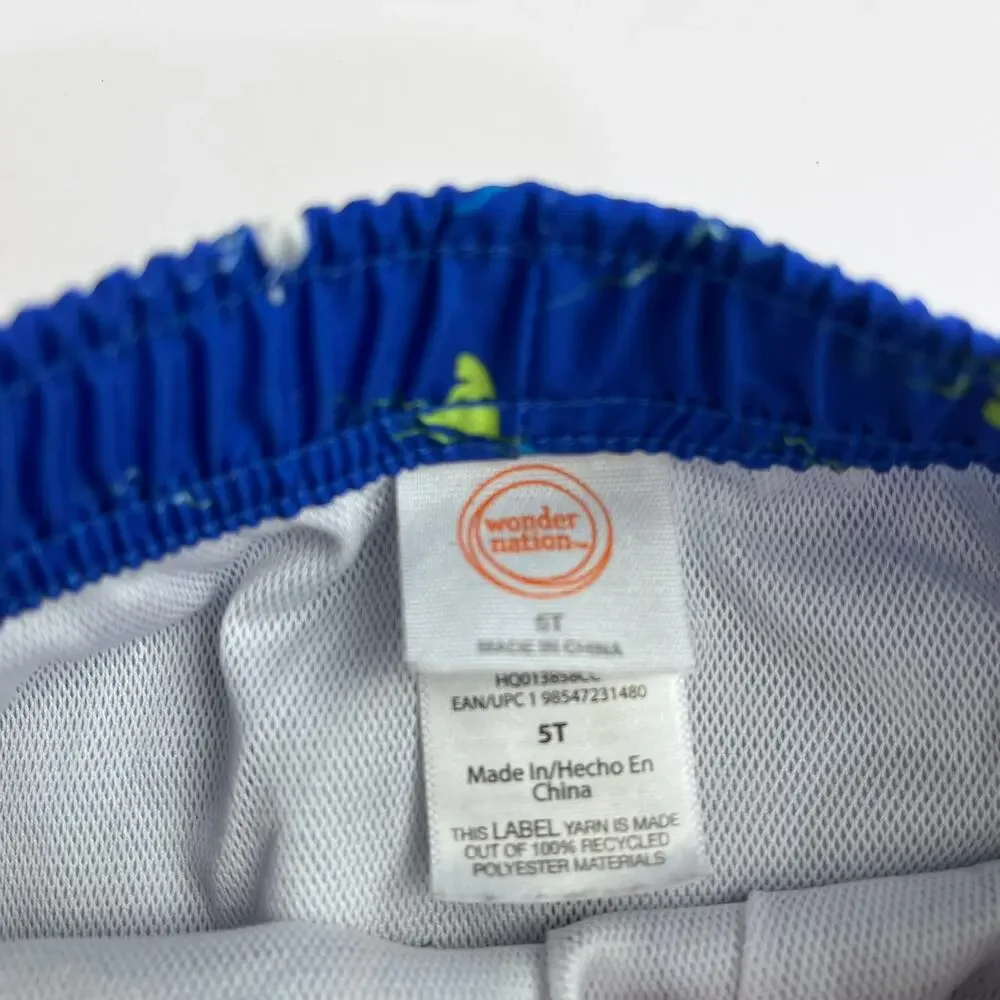 Wonder Nation Boys 5T Blue Shark Print Swim Trunks